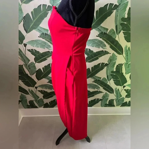 Boutique Scobe Red Strapless Plunge Neck Front Slit midi dress size L - Picture 4 of 5